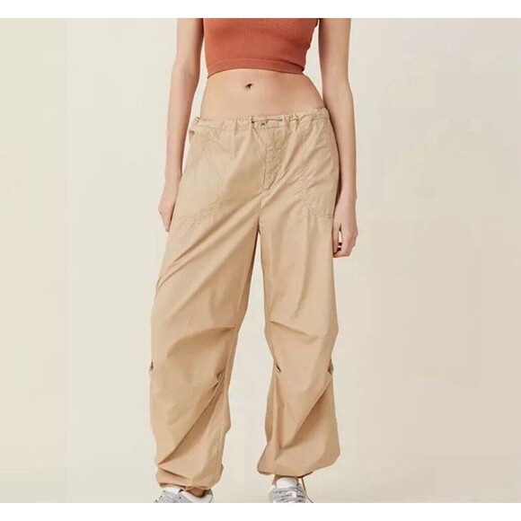 Cotton On Pants - Cotton : On Parachute Wide Leg pants size 6 Drawstring Beige Tan oversized